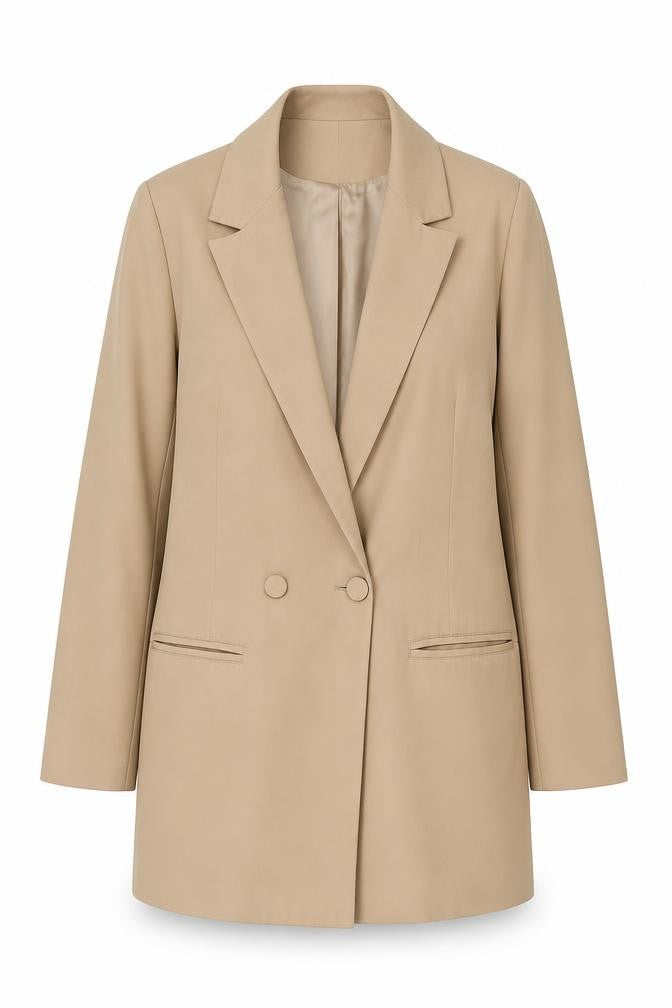 Front view of Missguided Women's Beige Blazer, size 8, with Lining