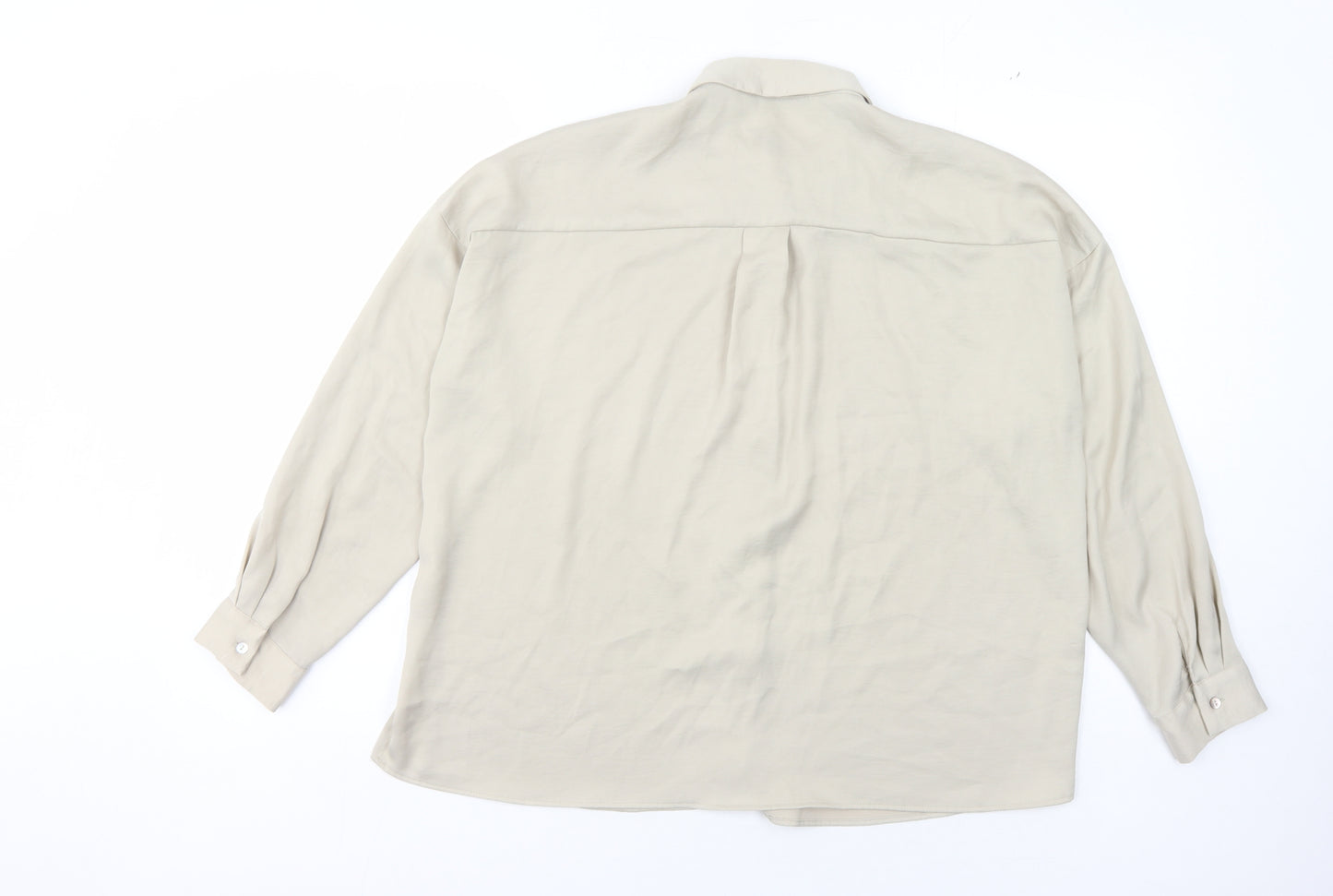 Zara Women's Beige Button-Up Shirt, Size S, Collared, Casual