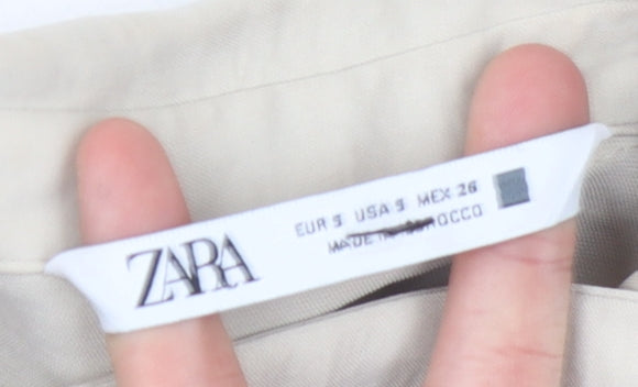 Zara Women's Beige Button-Up Shirt, Size S, Collared, Casual