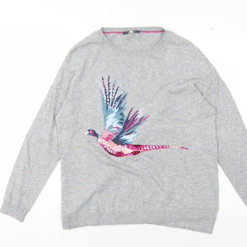Joules Women's Grey Pullover Jumper UK 6 Animal Embroidery