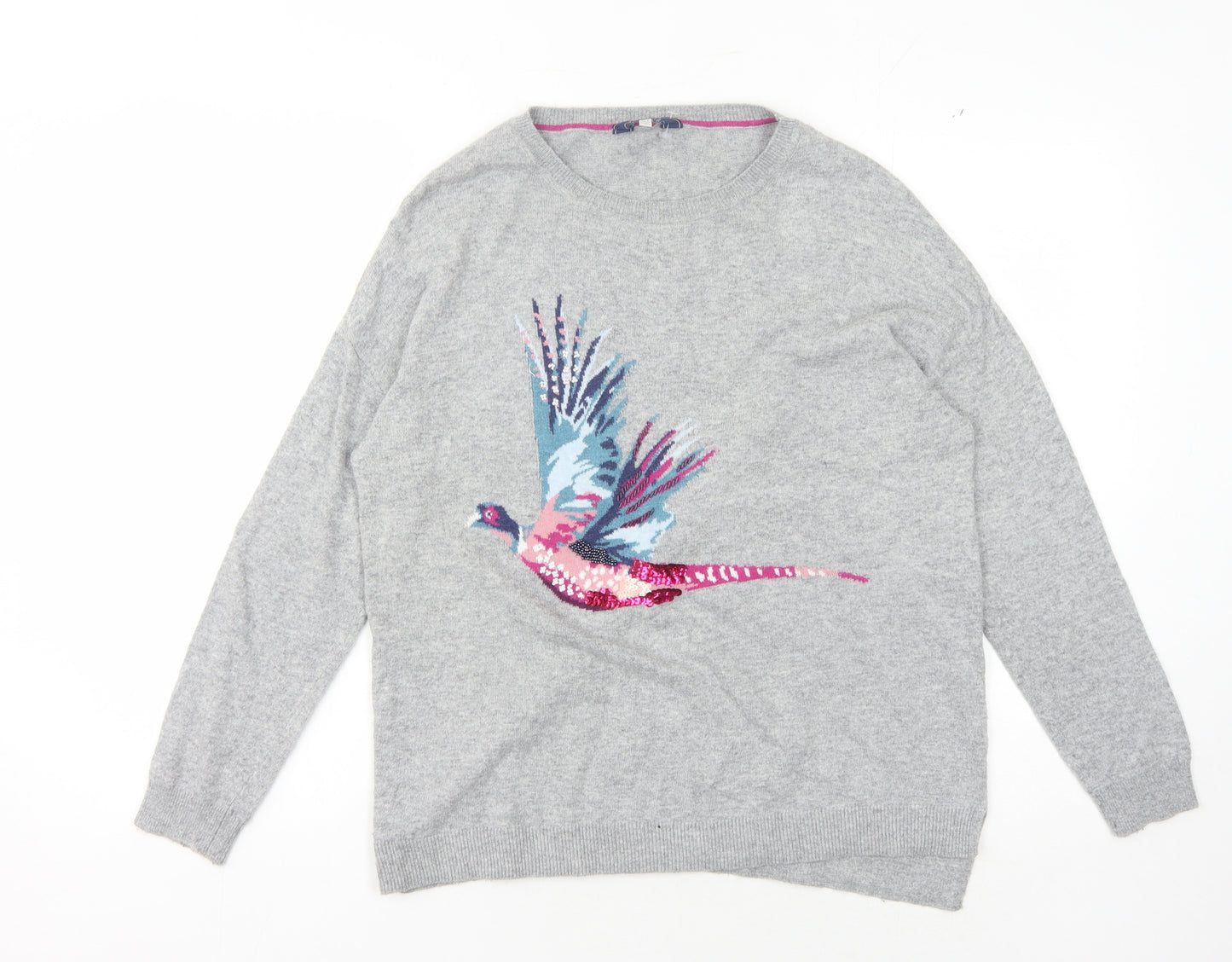 Joules Women's Grey Pullover Jumper UK 6 Animal Embroidery