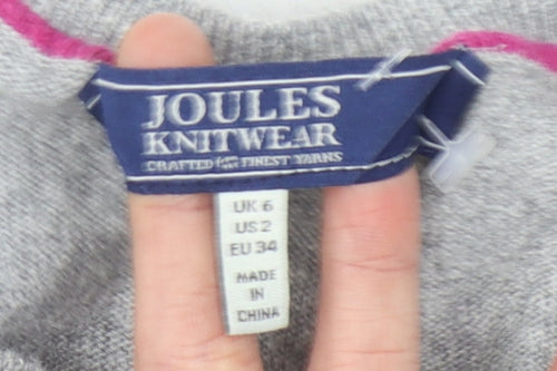Joules Women's Grey Pullover Jumper UK 6 Animal Embroidery