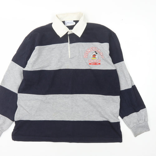 Disneyland Paris Men's Grey Striped Polo S/M