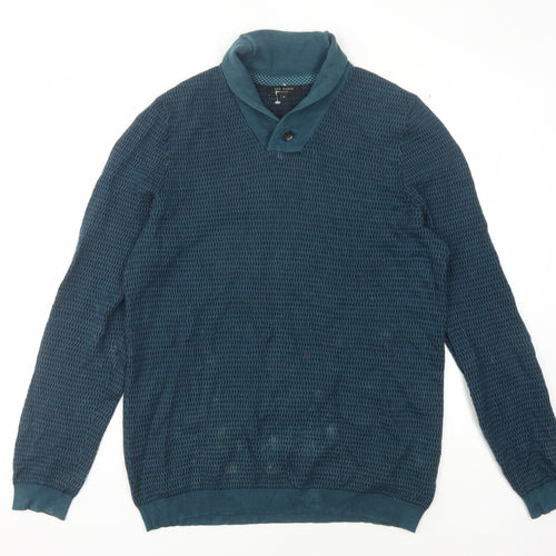 Ted Baker Men’s Blue Wool Cotton Pullover, L, V-Neck