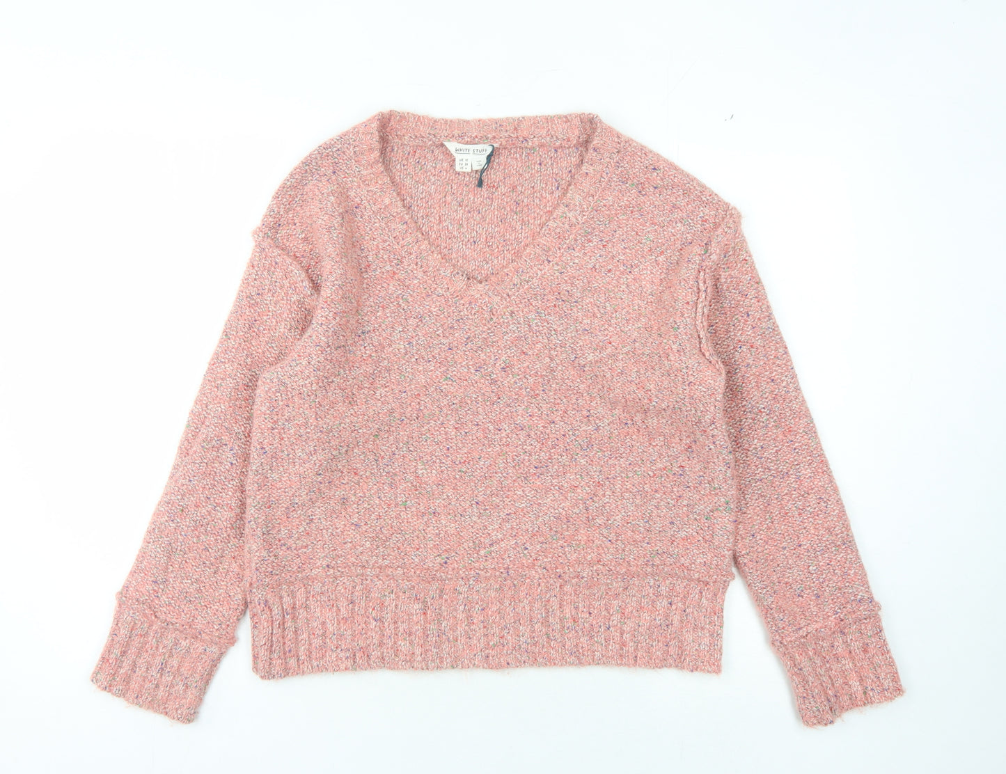 White Stuff Women's Pink V-Neck Pullover Jumper, Size 10