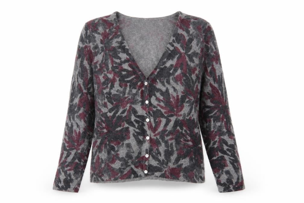 Front view of Sarah Spencer Women's Grey Floral Cardigan, size L