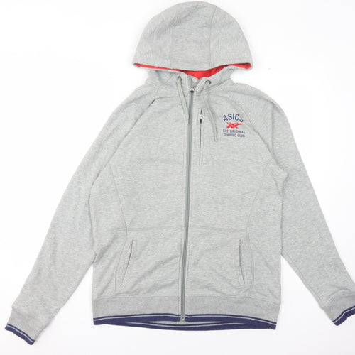 ASICS Men's Grey Full Zip Hoodie L, Logo, Pockets