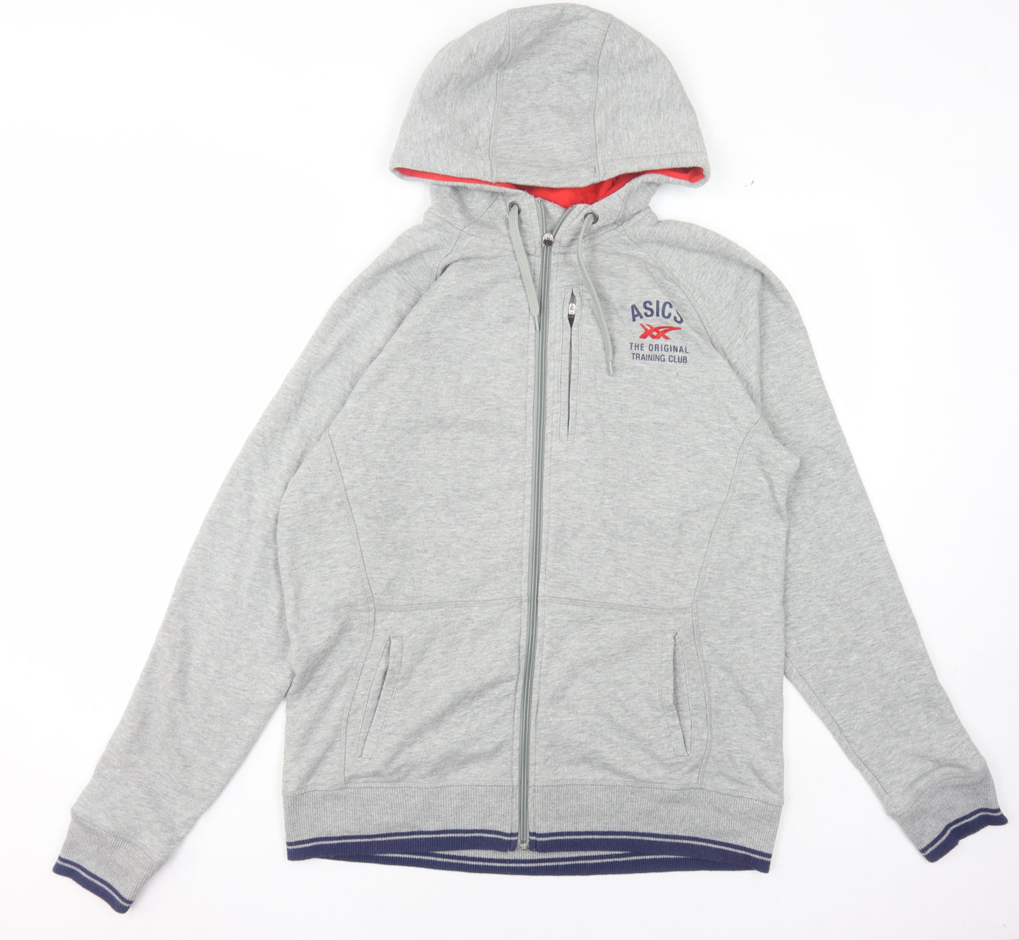 ASICS Men's Grey Full Zip Hoodie L, Logo, Pockets