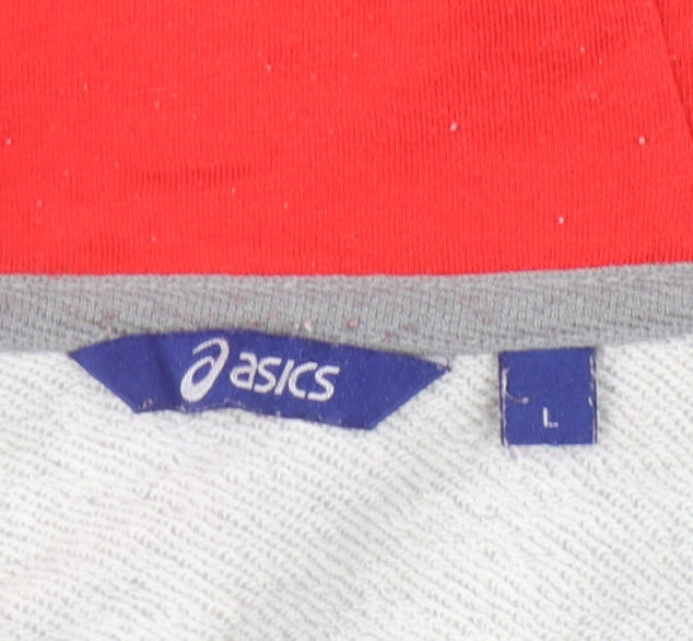 ASICS Men's Grey Full Zip Hoodie L, Logo, Pockets