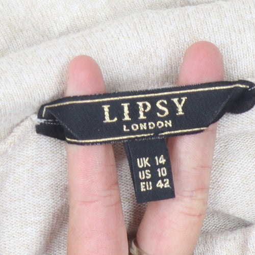 Lipsy Women's Beige Wide-Leg Trousers Size 14