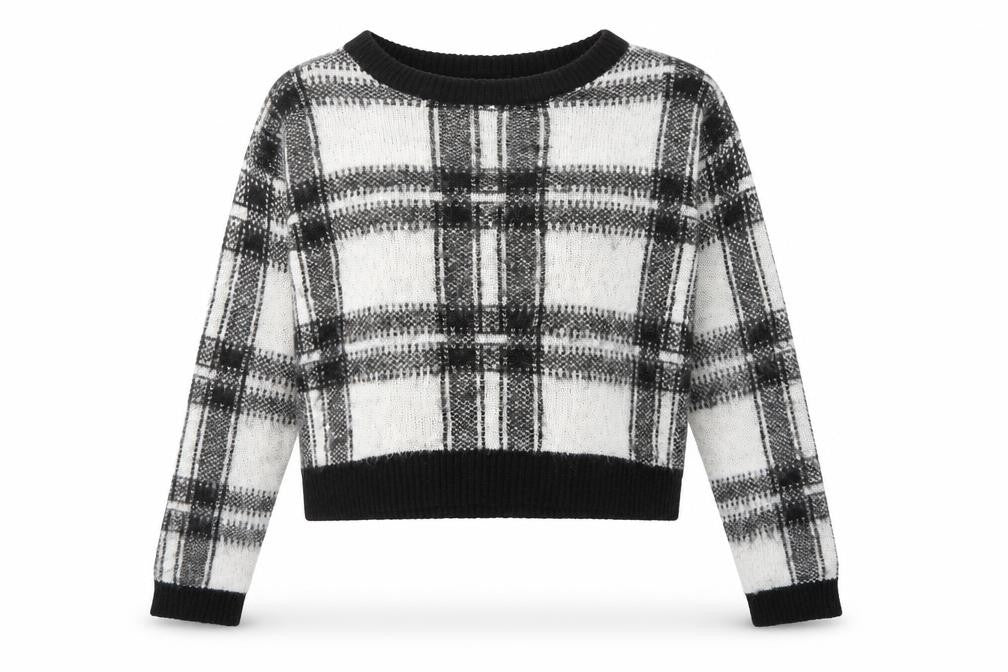 Front view of Oasis Women's Black Check Knit Jumper, size 14