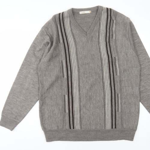 Cavallo Men's Grey V-Neck Pullover Jumper Large