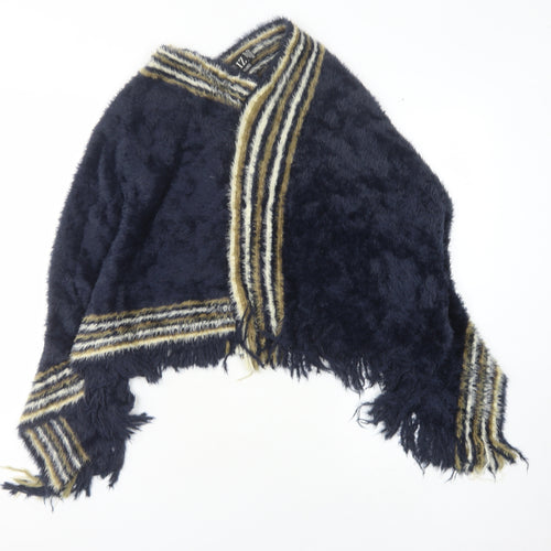 Izabel London Women's Blue Cape, S/M, Fringed Knit, Casual