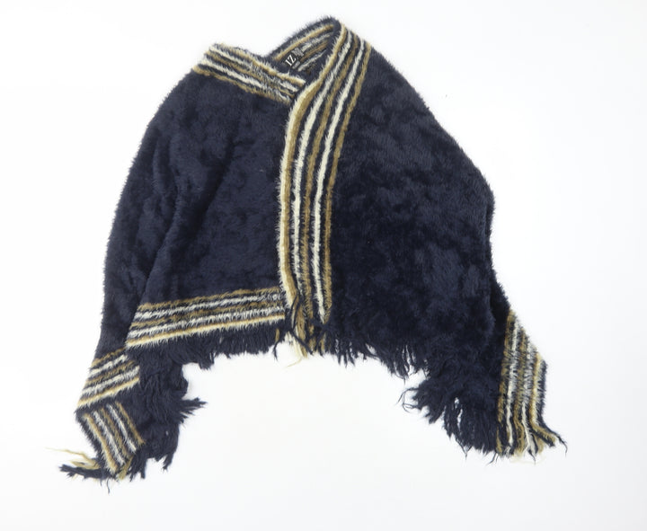 Izabel London Women's Blue Cape, S/M, Fringed Knit, Casual