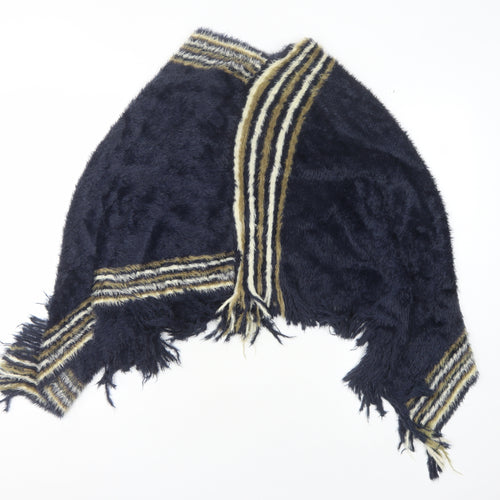 Izabel London Women's Blue Cape, S/M, Fringed Knit, Casual