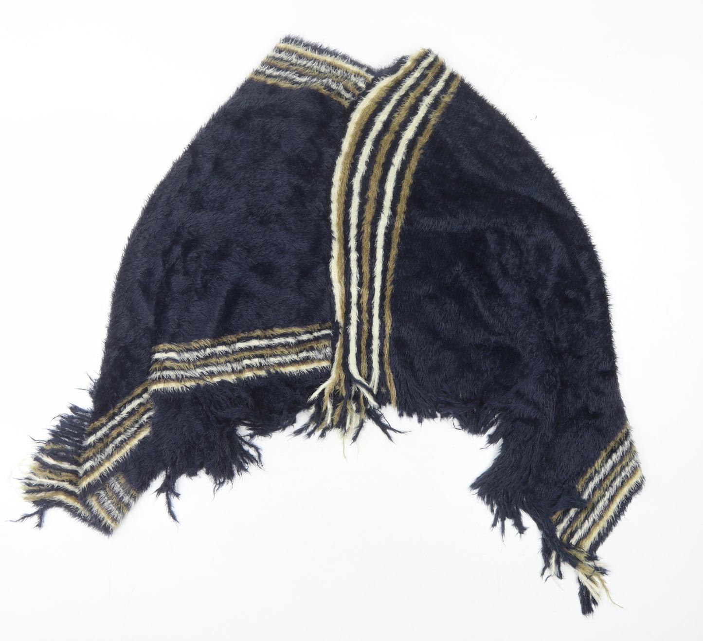 Izabel London Women's Blue Cape, S/M, Fringed Knit, Casual