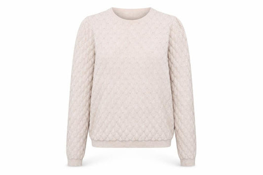 Front view of Warehouse Beige Crew Neck Women's jumper, size 6