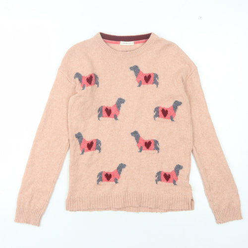 White Stuff Girls Pink Animal Print Pullover Jumper 9-10 Years