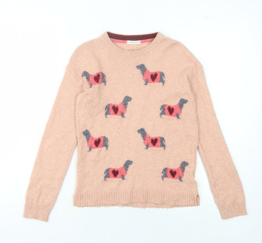 White Stuff Girls Pink Animal Print Pullover Jumper 9-10 Years