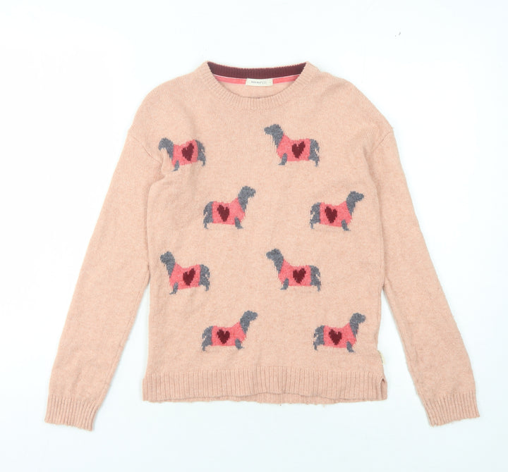 White Stuff Girls Pink Animal Print Pullover Jumper 9-10 Years