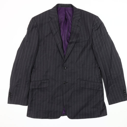 Fellini Men's Black Striped Blazer 40 R Formal Wool Blend
