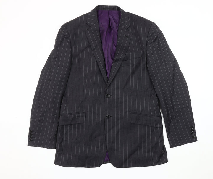 Fellini Men's Black Striped Blazer 40 R Formal Wool Blend