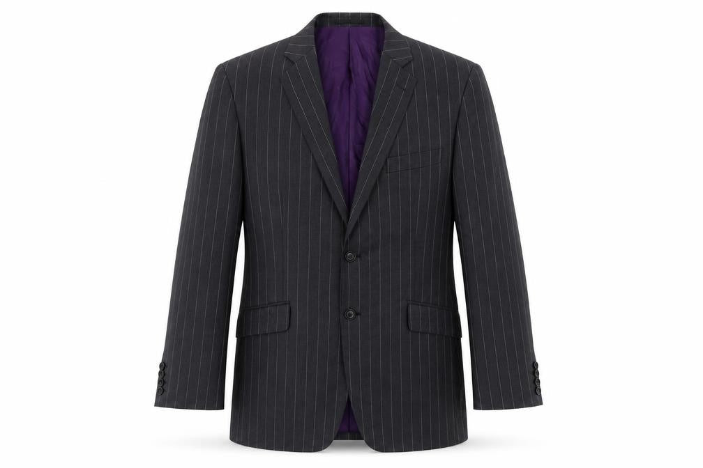 Front view of Fellini Men's Black Striped Blazer 40 R Formal Wool Blend