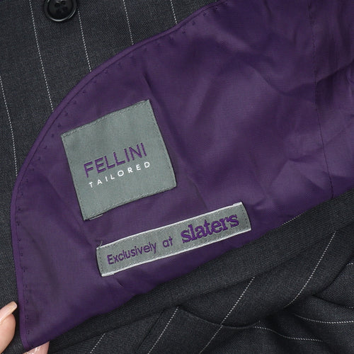Fellini Men's Black Striped Blazer 40 R Formal Wool Blend