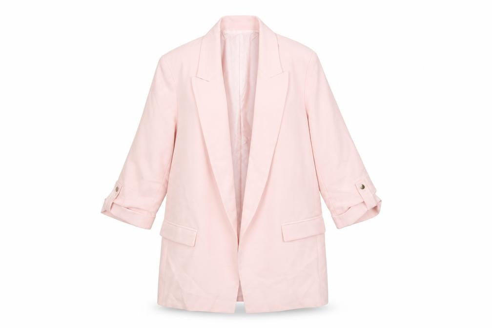 Front view of Zara Women's Pink Blazer, size 8, Classic Notch Lapel