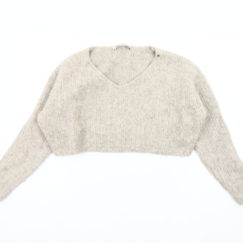 ZARA Women's Beige V-Neck Pullover Jumper Size 8