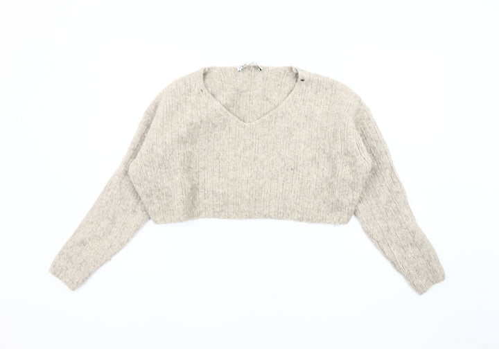 ZARA Women's Beige V-Neck Pullover Jumper Size 8