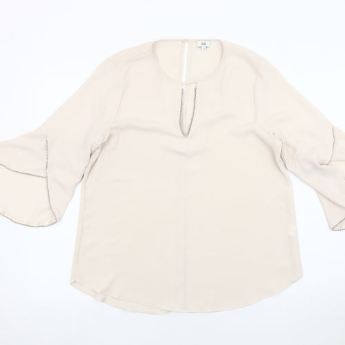 River Island Women's Beige Blouse, Size 12, Flared Sleeves