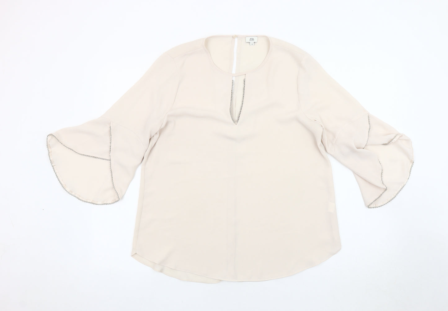 River Island Women's Beige Blouse, Size 12, Flared Sleeves
