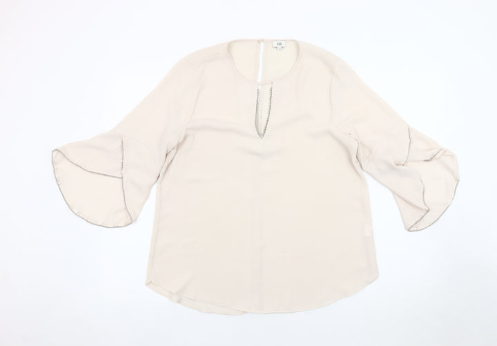 River Island Women's Beige Blouse, Size 12, Flared Sleeves