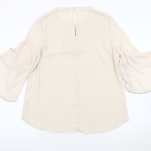 River Island Women's Beige Blouse, Size 12, Flared Sleeves