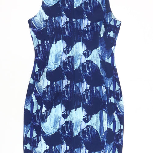 H&M Women’s Blue Abstract Sheath Dress - Size 12 Sleeveless