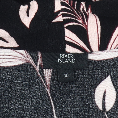 River Island Women's Black Pink Floral Bodysuit Size 10