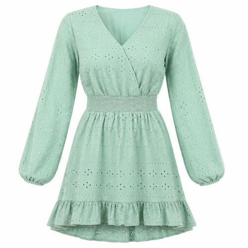 REYON Green Wrap Dress Women M Long Sleeve Ruffle
