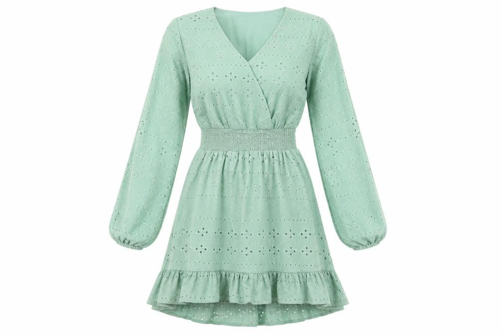 REYON Green Wrap Dress Women M Long Sleeve Ruffle