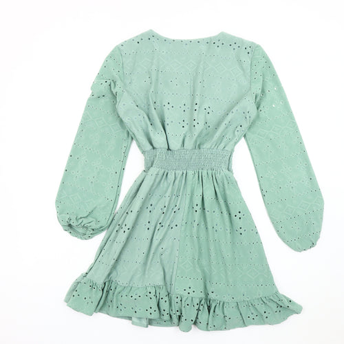 REYON Green Wrap Dress Women M Long Sleeve Ruffle