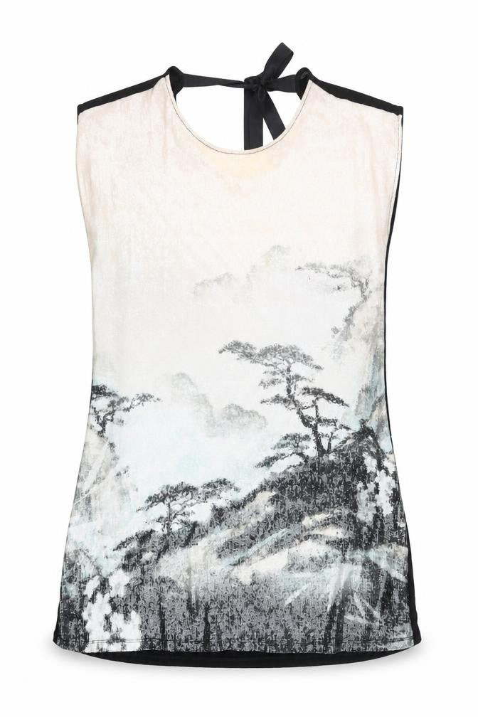 Front view of Next Women's Black Beige Sequin Sleeveless Top, size 14