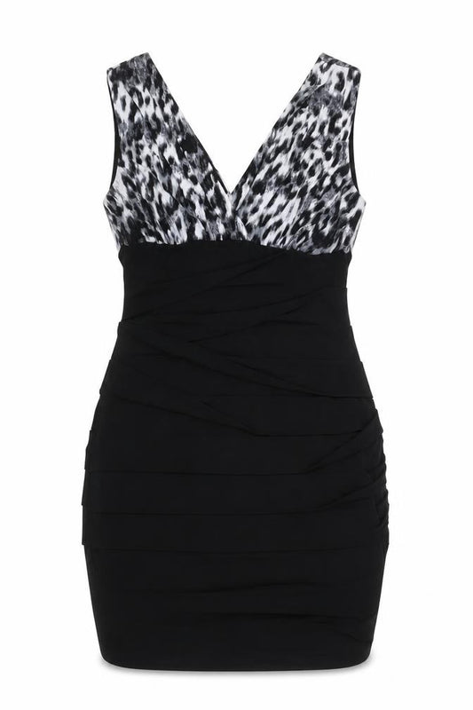 Front view of Intermission Women's Black & White Bodycon Dress, size 12