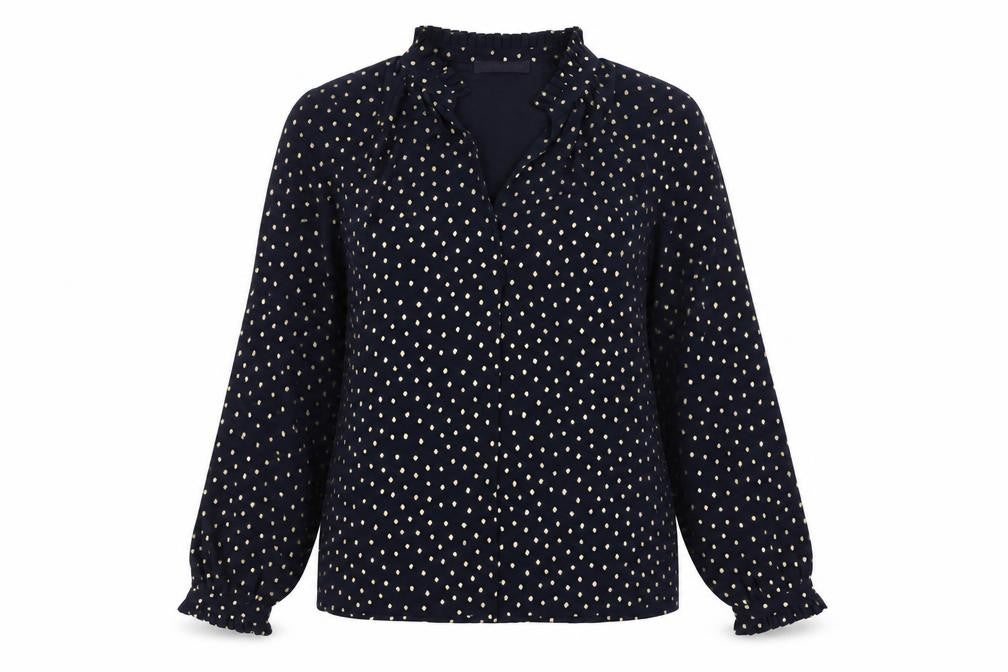Front view of Marks & Spencer Women’s Blue Polka Dot Blouse, size UK 12