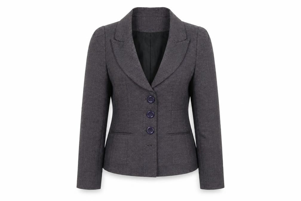 Front view of Next Women's Grey Blazer, size 8, Lined, Very Good Condition