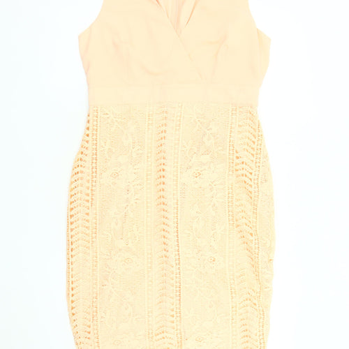 Boohoo Women's Beige Sleeveless V-Neck Dress