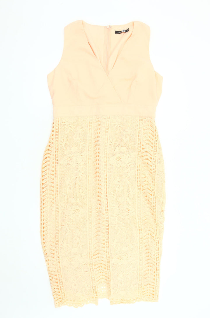 Boohoo Women's Beige Sleeveless V-Neck Dress