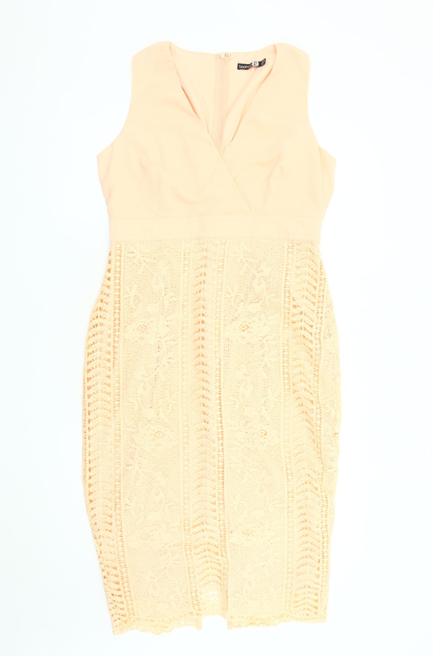 Boohoo Women's Beige Sleeveless V-Neck Dress