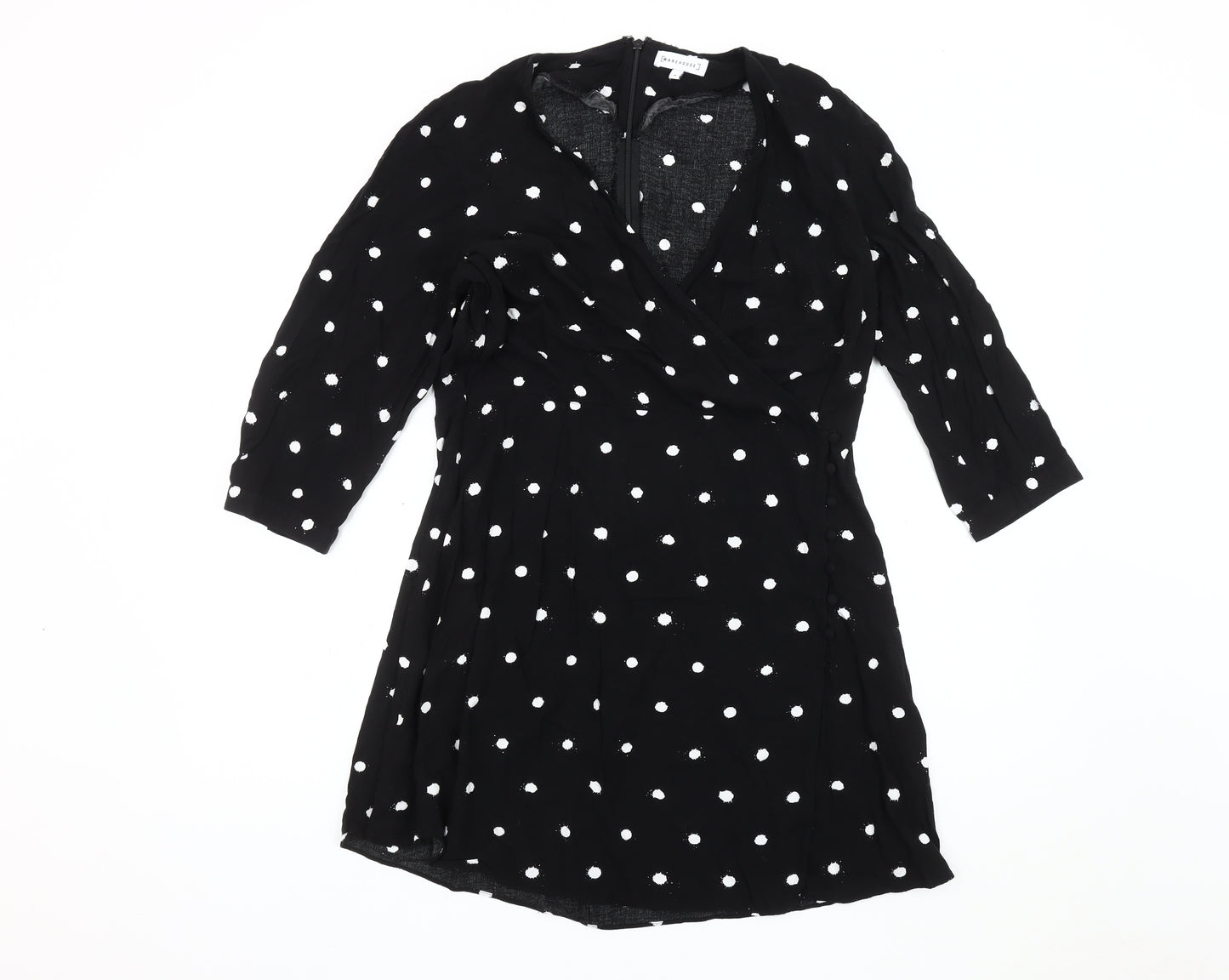 Warehouse Women's Black Polka Dot Wrap Dress Size 14
