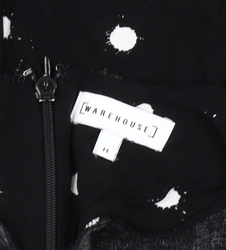 Warehouse Women's Black Polka Dot Wrap Dress Size 14