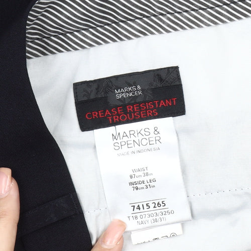 Marks and Spencer Men's Blue Crease Resistant Trousers